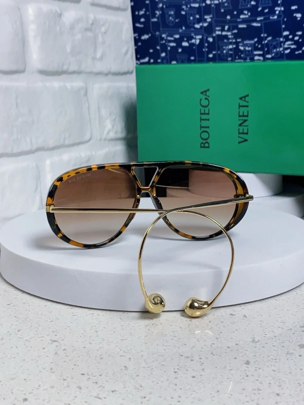 Bottega Veneta Tortoiseshell and Gold Gradient Lens Aviator Sunglasses